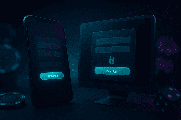 Registration screen with fields for email/phone and password