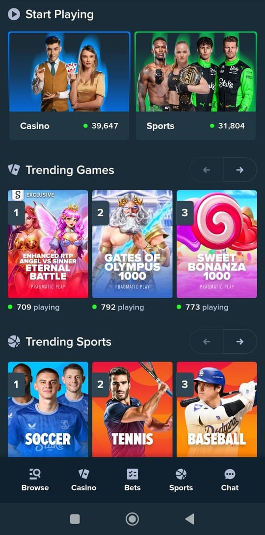 Slots lobby with trending games