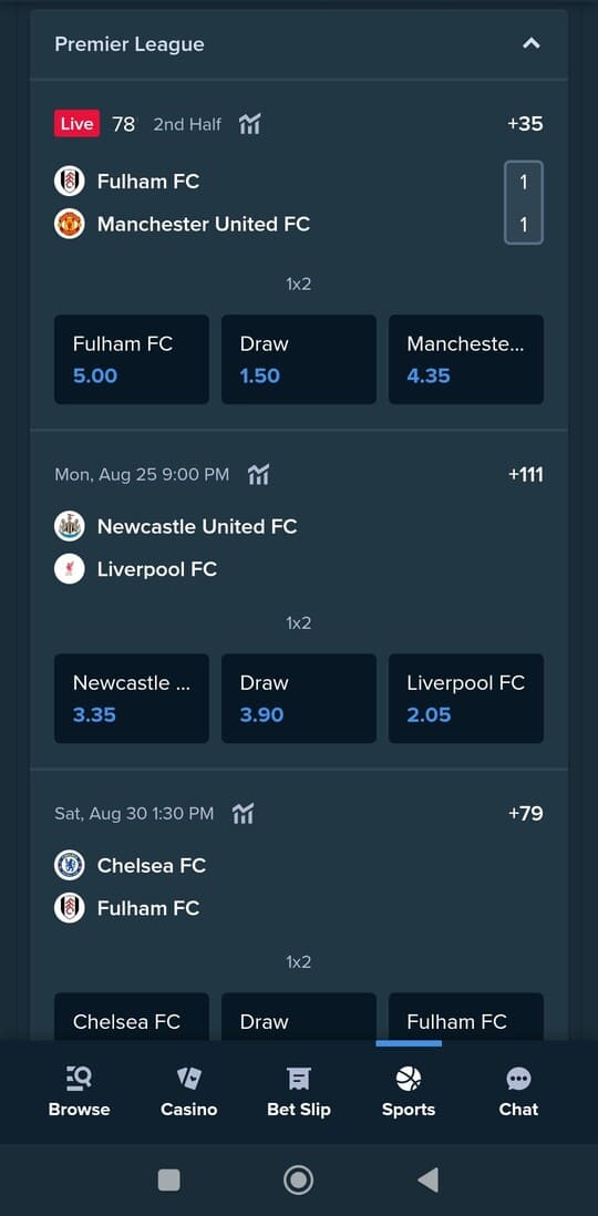 Account settings in the app